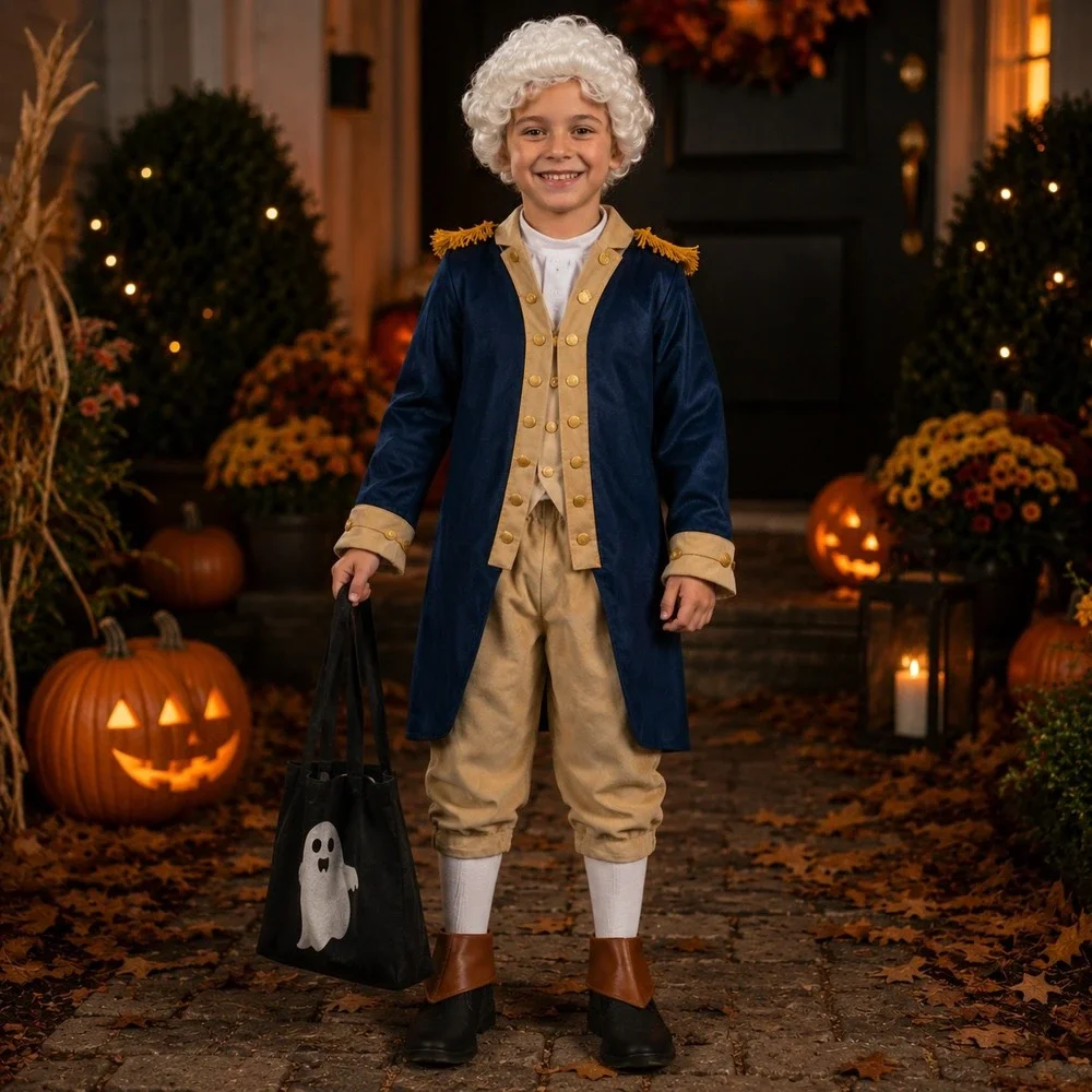 Spooktacular Creations George Washington Costume Kids M Colonial Wig Hat Blue